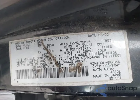 2000 Toyota 4Runner Sr5 V6 z USA, uszkodzony, nr VIN JT3GN86R7Y0167797